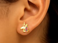 14k Yellow Gold Enameled Unicorn Childrens Earrings