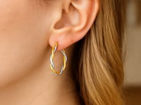Two-Tone Twisted Wire Round Hoop Earrings in 10k Yellow and White Gold(3x20mm)