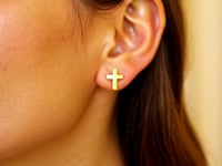 14k Yellow Gold Post Earrings with Crosses