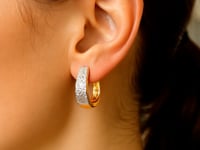 14k Two-Tone Gold Oval Diamond Cut Textured Earrings