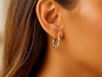 Two-Tone Twisted Wire Round Hoop Earrings in 10k Yellow and White Gold(3x15mm)