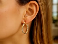 14k Yellow and White Gold Two Part Textured Twisted Round Hoop Earrings(3x23mm)