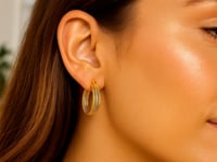Three Part Textured Hoop Earrings in 14k Yellow and White Gold