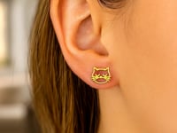14K Yellow Gold Cat Head Earrings