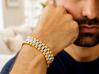14k Two Tone Gold Mens Panther Link Bracelet (12.30 mm)