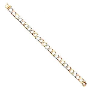 14k Tri-Color Gold Fancy Cuban Link Bracelet 8.5in