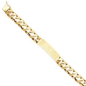 14k Yellow Gold Nugget Cuban Link Bracelet 9in For Men
