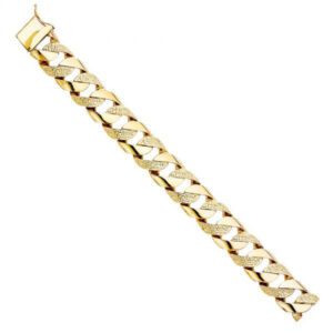 14k Yellow Gold Nugget Cuban Link Bracelet 9in For Men