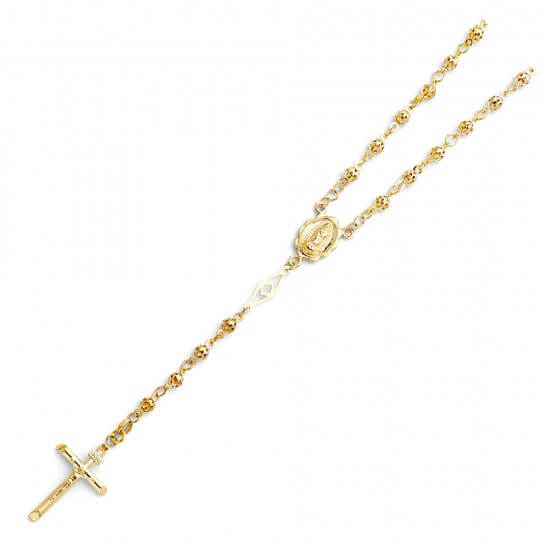 14K YELLOW GOLD PUFF BALL ROSARY NECKLACE
