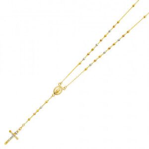 14K TRI-COLOR GOLD 3 COLOR BALL ROSARY NECKLACE