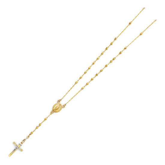 14K YELLOW GOLD SOLID COLOR BALL ROSARY NECKLACE