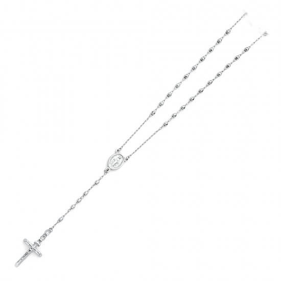 14K WHITE GOLD SOLID COLOR BALL ROSARY NECKLACE