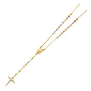 14K TRI-COLOR GOLD BEADS BALL ROSARY NECKLACE