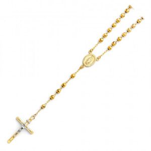 14K YELLOW GOLD SOLID COLOR BALL ROSARY NECKLACE