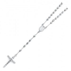 14K WHITE GOLD SOLID COLOR BALL ROSARY NECKLACE