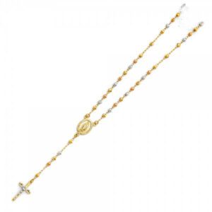 14K TRI-COLOR GOLD BEADS BALL ROSARY NECKLACE
