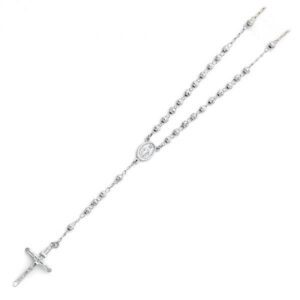 14K WHITE GOLD BEADS BALL ROSARY NECKLACE