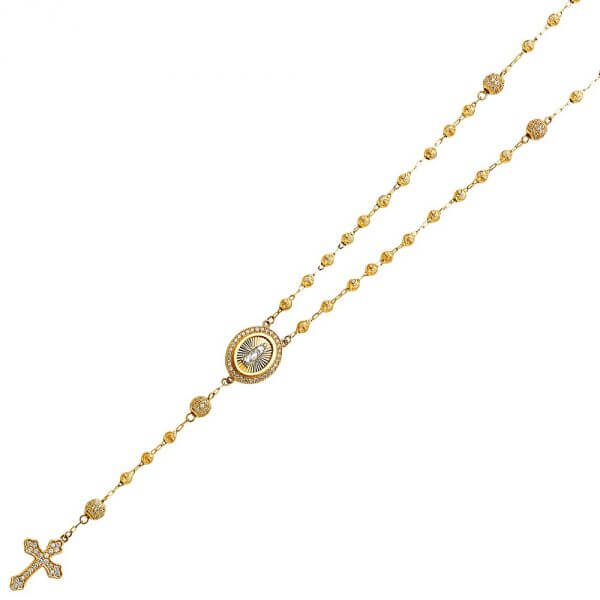 14K YELLOW GOLD BEADS BALL ROSARY NECKLACE