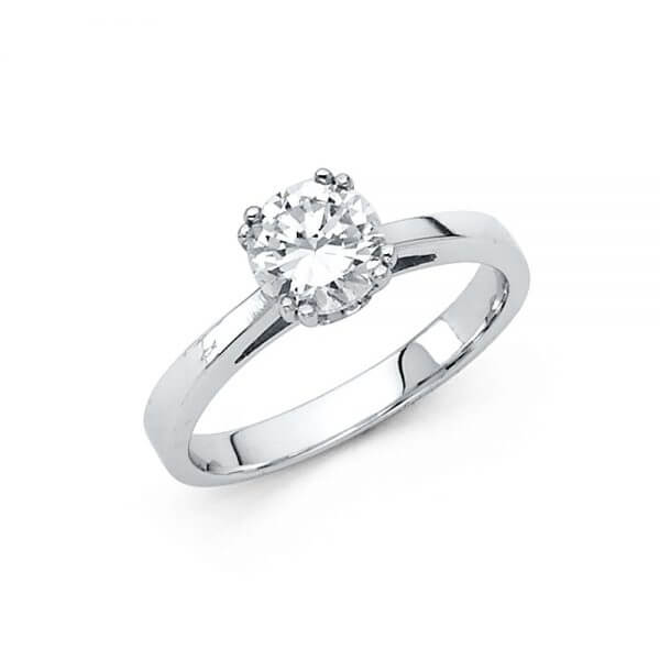 14k White Gold CZ Round Cut Engagement Ring | Joyeria Daisy