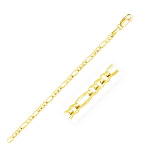 3.1mm 14k Yellow Gold Solid Figaro Bracelet For Men and Women
