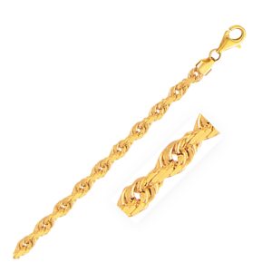 5.0mm 14k Yellow Gold Solid Diamond Cut Rope Bracelet For Men