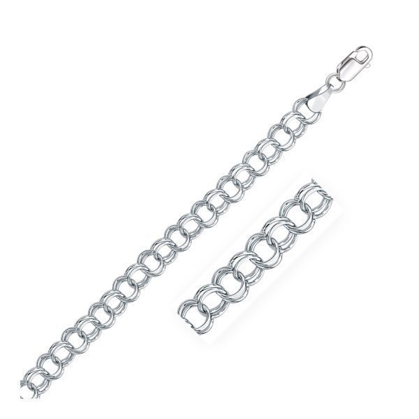 6.0mm 14k White Gold Solid Double Link Charm Bracelet For Women