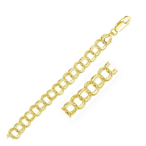 9.0mm 14k Yellow Gold Solid Double Link Charm Bracelet For Men and Women