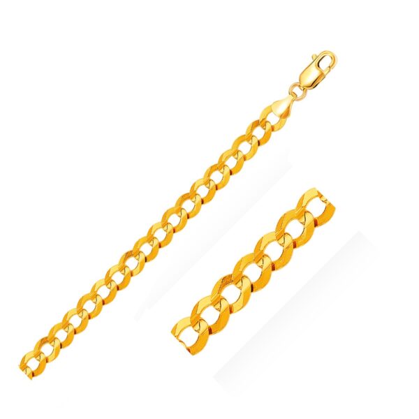 14k Yellow Gold Solid Curb Link Bracelet 10.0mm For Men