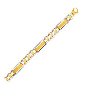 14k Two-Tone Gold Men's Bracelet with Fancy Rounded Link Bars
