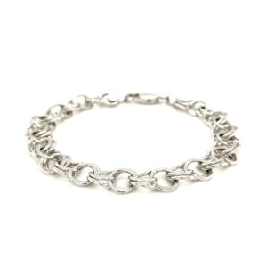 9.0mm 14k White Gold Solid Double Link Charm Bracelet For Men and Women