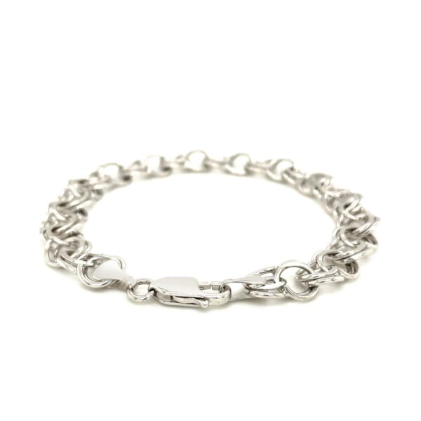 9.0mm 14k White Gold Solid Double Link Charm Bracelet For Men and Women
