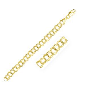 6.0mm 14k Yellow Gold Solid Double Link Charm Bracelet For Women