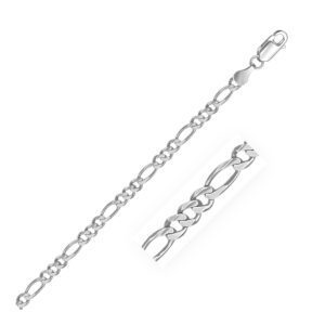 3.8mm 14k White Gold Solid Figaro Chain