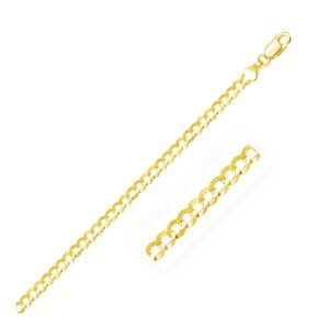 4.7mm 14k Yellow Gold Solid Curb Link Bracelet For Men