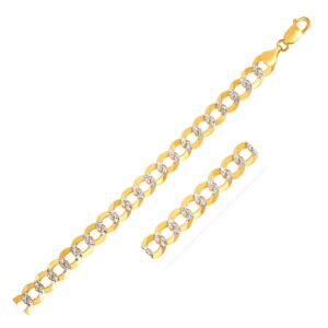 7.0mm 14k Two Tone Gold Pave Curb Link Bracelet