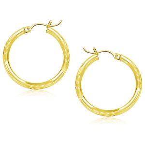 14k Yellow Gold Diamond Cut Hoop Earrings (25mm)