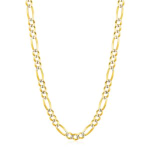6.0mm 14K Yellow Gold Solid Pave Figaro Chain