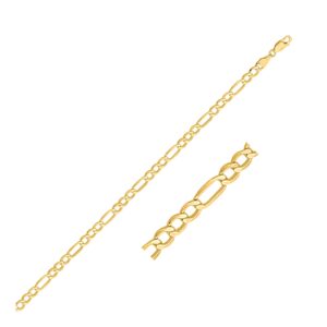 4.6mm 10k Yellow Gold Lite Figaro Bracelet For Men & Women