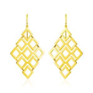 14k Yellow Gold Earrings with Polished Open Diamond Motifs