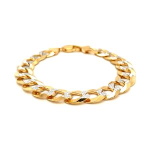 12.18 mm 14k Two Tone Gold Pave Curb Link Bracelet