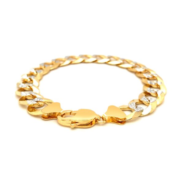 12.18 mm 14k Two Tone Gold Pave Curb Link Bracelet