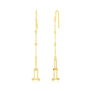 14k Yellow Gold Beaded U Link Chain Dangle Earrings