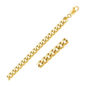 6.7mm 14k Yellow Gold Miami Cuban Semi Solid Link Bracelet For Men