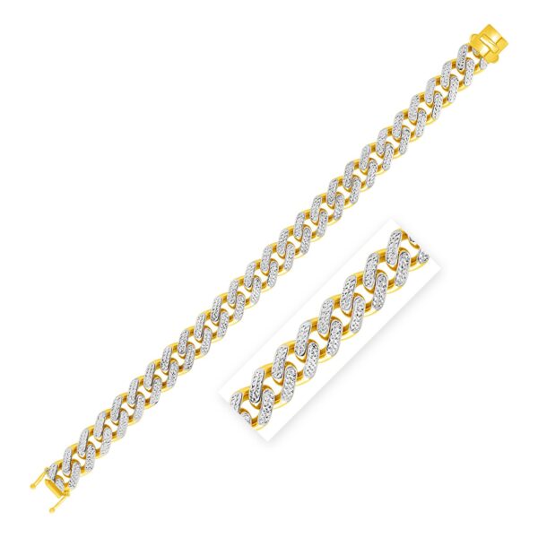 14k Two Tone Gold 8.5in Curb Chain Bracelet with White Pave