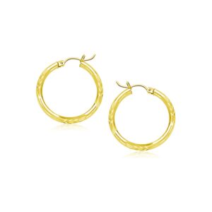 10k Yellow Gold Diamond Cut Hoop Earrings (15mm)