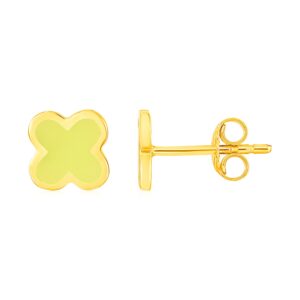14k Yellow Gold and Enamel Yellow Clover Stud Earrings