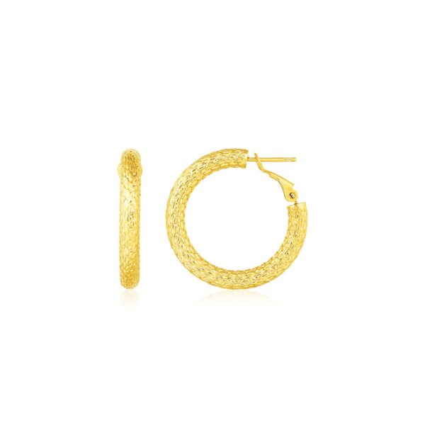 14k Yellow Gold Textured Round Hoop Earrings