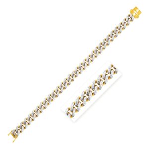 14k Two Tone Gold 8.25 Curb Chain Bracelet with White Pave