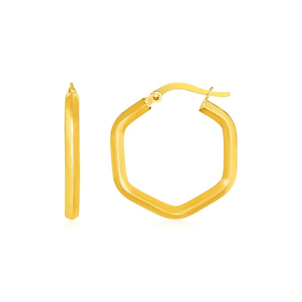 14k Yellow Gold Shiny Hexagon Hoop Earrings