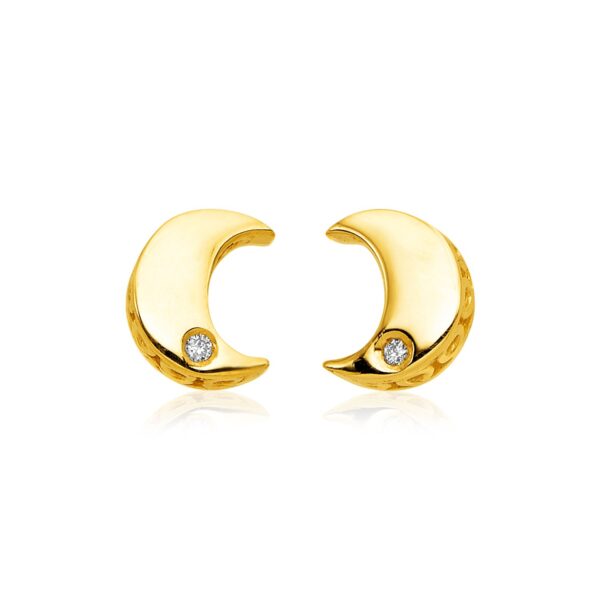 14k Yellow Gold Polished Moon Earrings with Diamonds